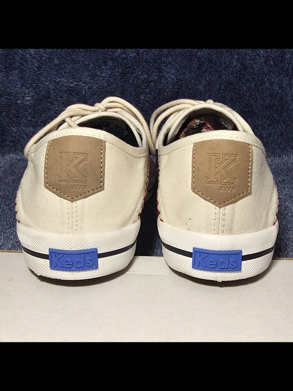 Keds Cream Canvas Sneakers with Red Baseball Stitching - Picture 4 of 7
